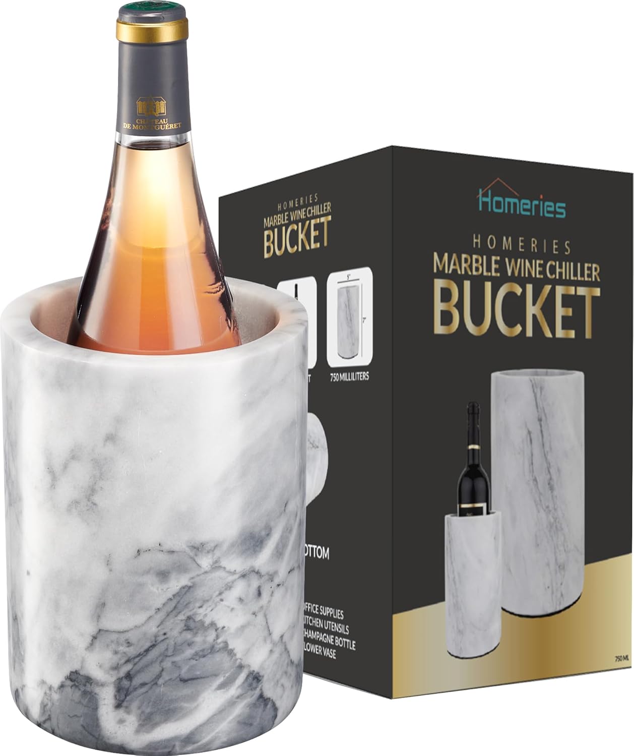 Homeries Marble Wine Chiller Bucket - Wine & Champagne Cooler for Parties, Dinner \u2013 Keep Wine & Beverages Cold, Wine Chillers for Bottles \u2013 Holds Any 750ml Bottle - Ideal Gift for Wine Enthusiasts