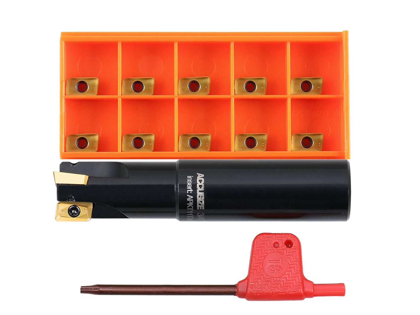 Accusize Industrial Tools 3\/4'' Cutting Diameter 90 Deg Square Shoulder Indexable End Mill Plus 13 Pcs Apkt11t308 Carbide Inserts