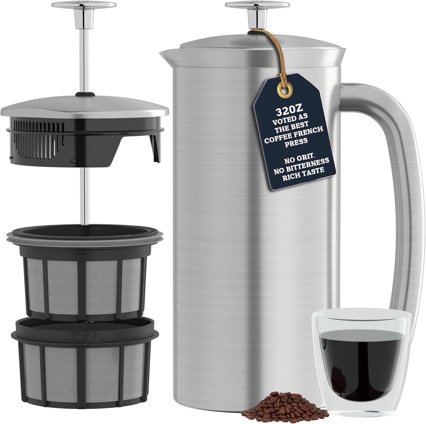 ESPRO P7 French Press Coffee Maker - Double-Walled Stainless Steel Insulated with Micro-Filter, 32 Ounces, Brushed Stainless Steel
