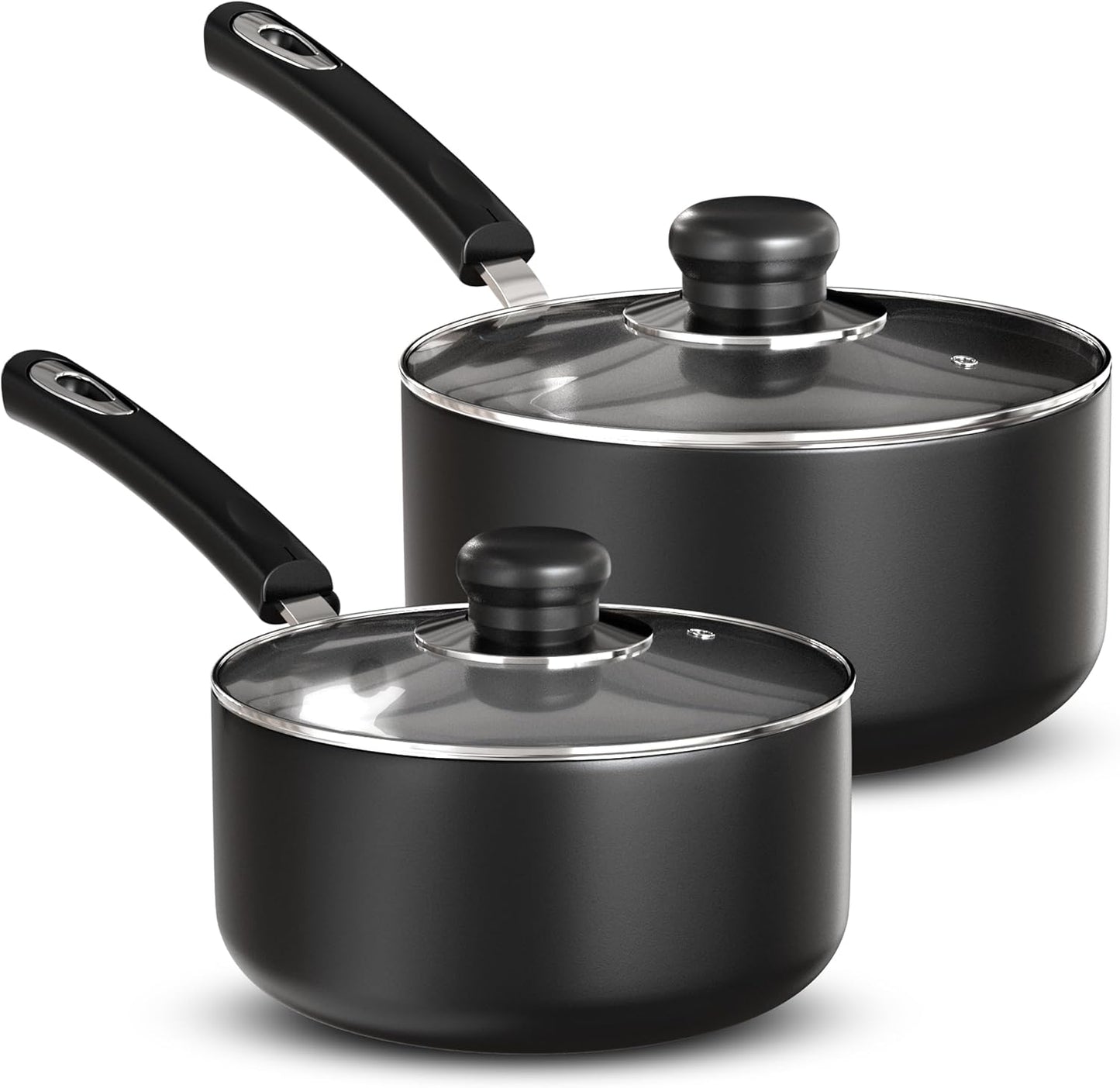 Utopia Kitchen Nonstick Saucepan Set, Cooking Pots with Lids, 1 Quart and 2 Quarts Multipurpose Kitchen Small Pots for Cooking Nonstick With Lids, 1 qt & 2 qt Set, Grey & Black