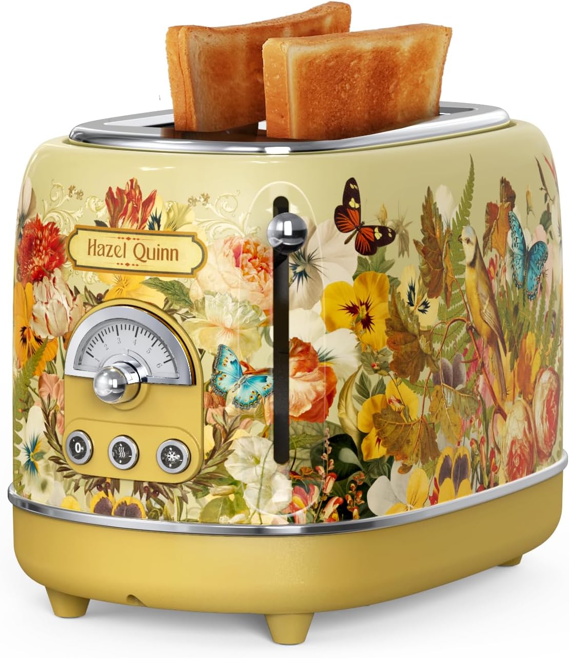 Hazel Quinn X Eduardo Recife Collaboration 2-Slice Retro Toaster, 6 Browning Levels, 3 Functions-Defrost\/Reheat\/Cancel, Removable Crumb Tray for Easy to Clean, 1.5 Inches Extra Wide Slots