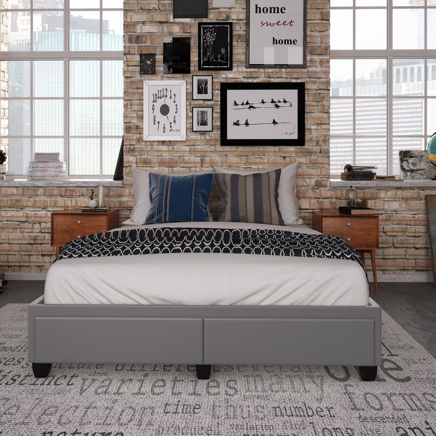 Boyd Sleep Parma Leatherette Upholstered Platform Base with Storage Drawers- Sturdy Wood Slat Support- No Box Spring Required