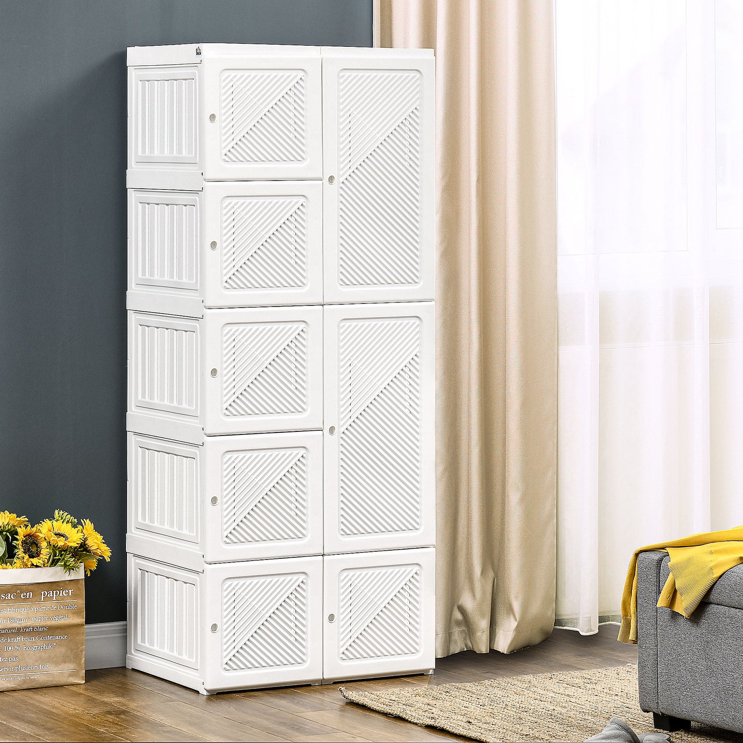 Dexmalle foldable wardrobe with 8 storage cubes and hanging rod