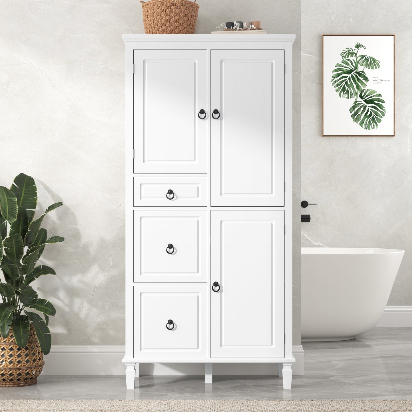 Dexmalle 30.6-in x 61.7-in x 15-in White Freestanding Linen Cabinet
