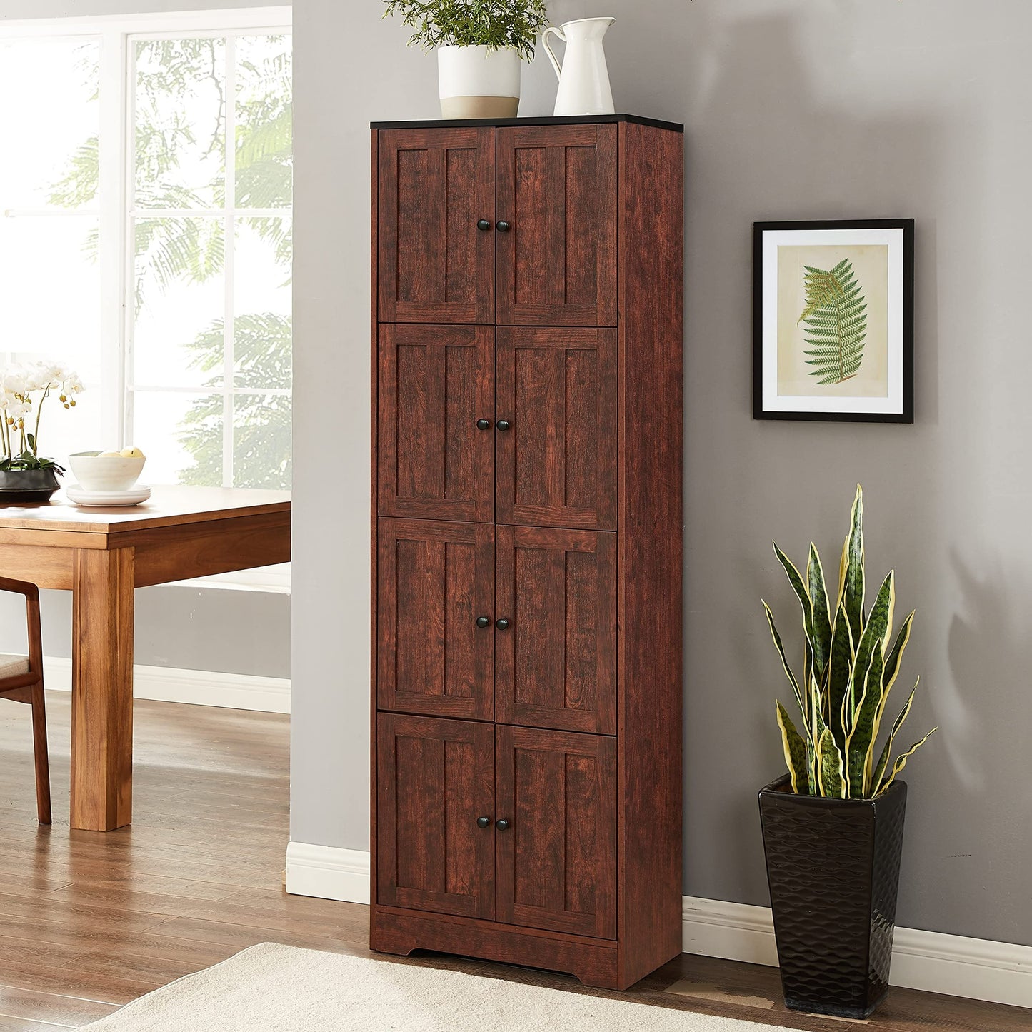 Dexmalle Tall Storage Cabinet with 8 Doors and 4 Shelves