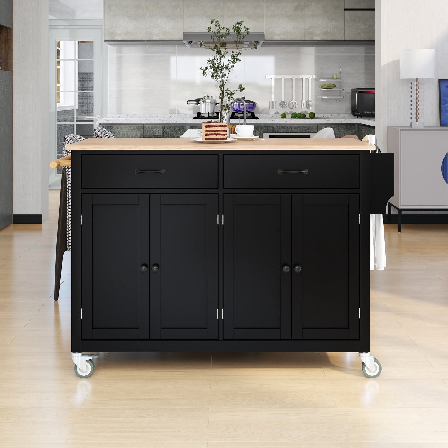 Dexmalle Black Kitchen Island with Storage