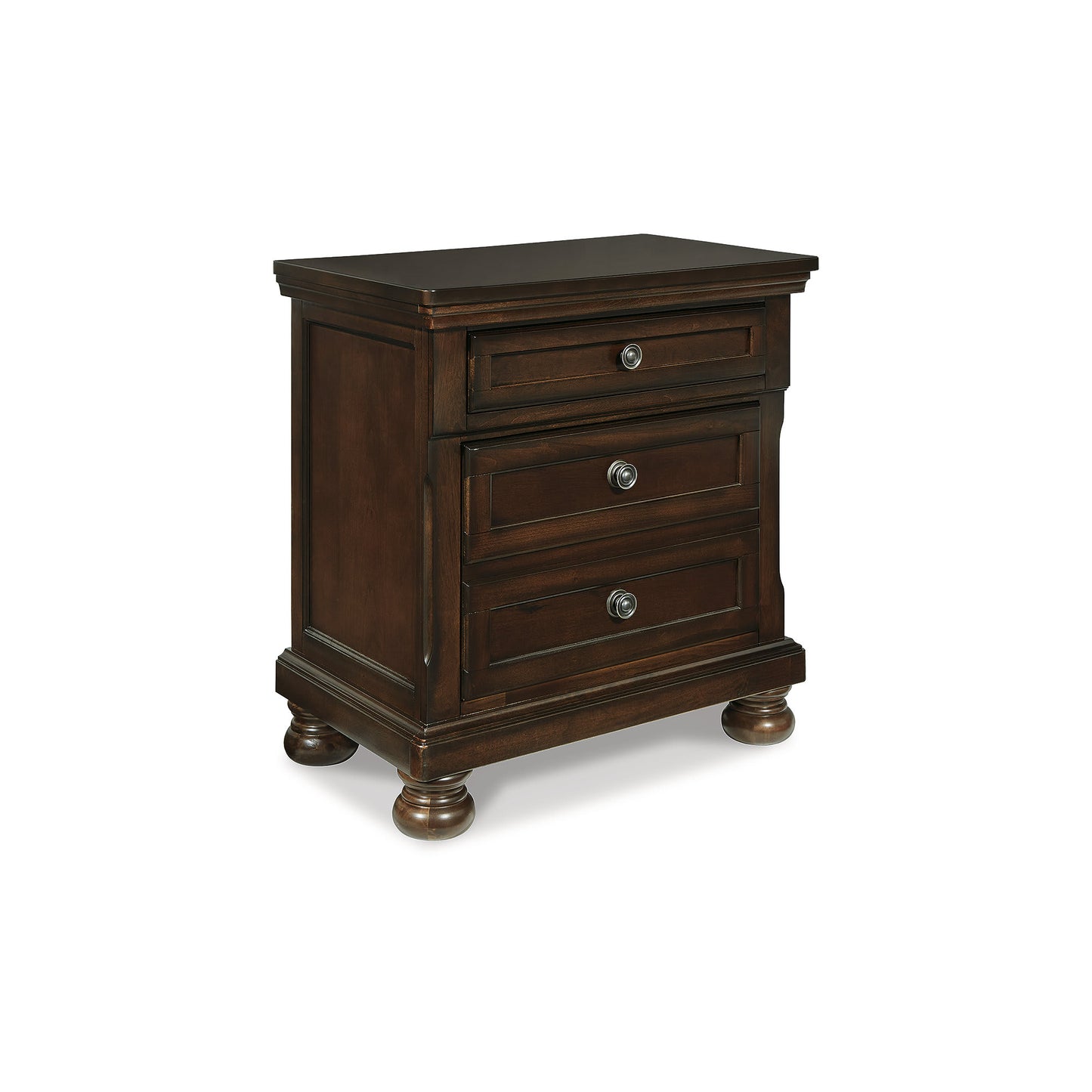 Signature Design by Ashley Porter 2 Drawer Nightstand with Hidden Pull Out Tray in Rustic Brown Finish