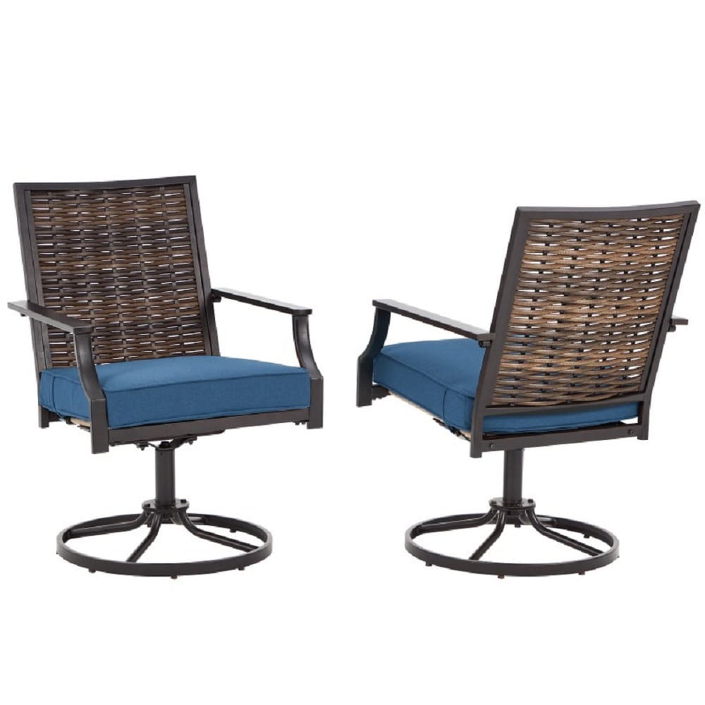 EROMMY Chair Set of 2 Wicker blue Steel Frame Swivel Conversation Chair with Blue Cushioned Seat