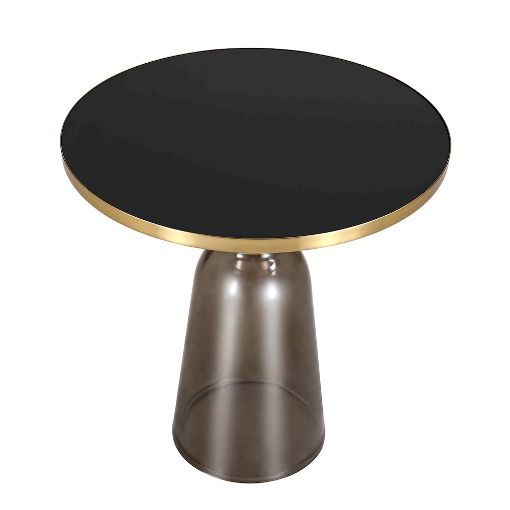 Leisuremod Tully Collection Glass side Table Grey glass Gold Rim with Black Glass top