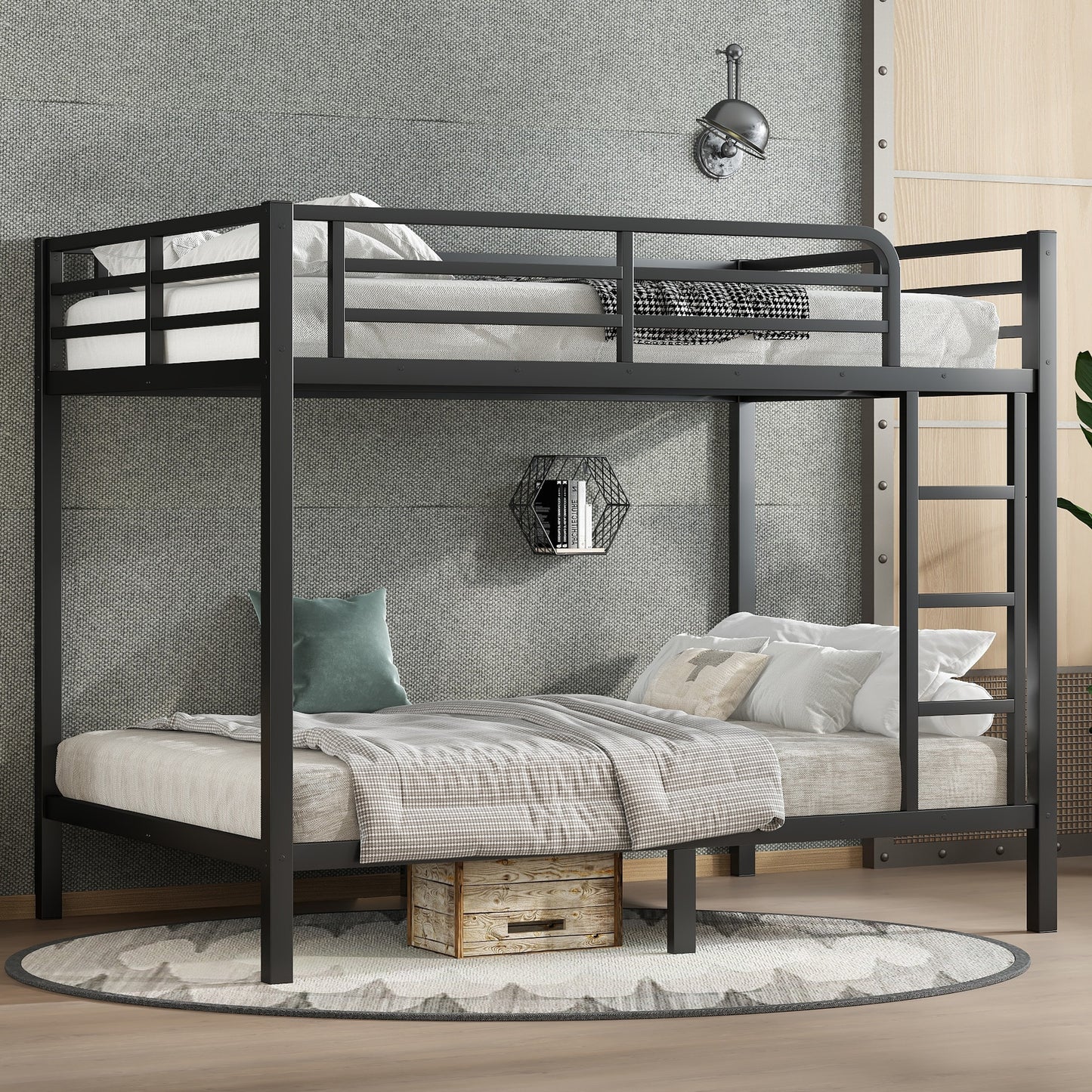 LOVMOR Metal Full over Full Bunk Bed for Teens and AdultsSpace-Saving/Noise Reduced/No Box Spring Needed Black