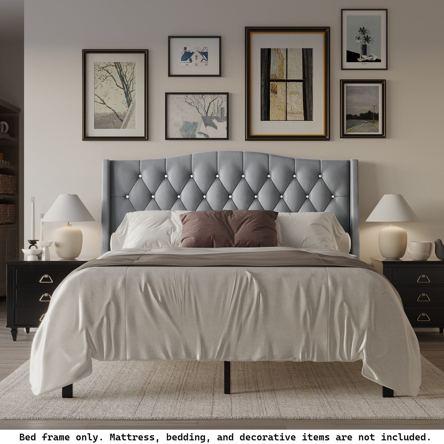 ChaletPosh Queen Light Blue Wood Tufted Platform Bed with Headboard