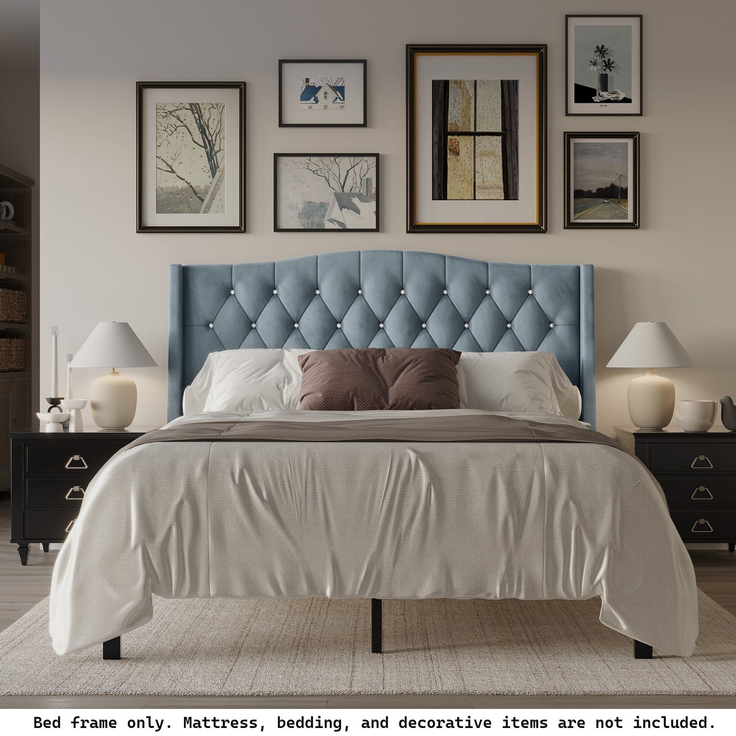 ChaletPosh Full Light Blue Wood Tufted Platform Bed with Headboard
