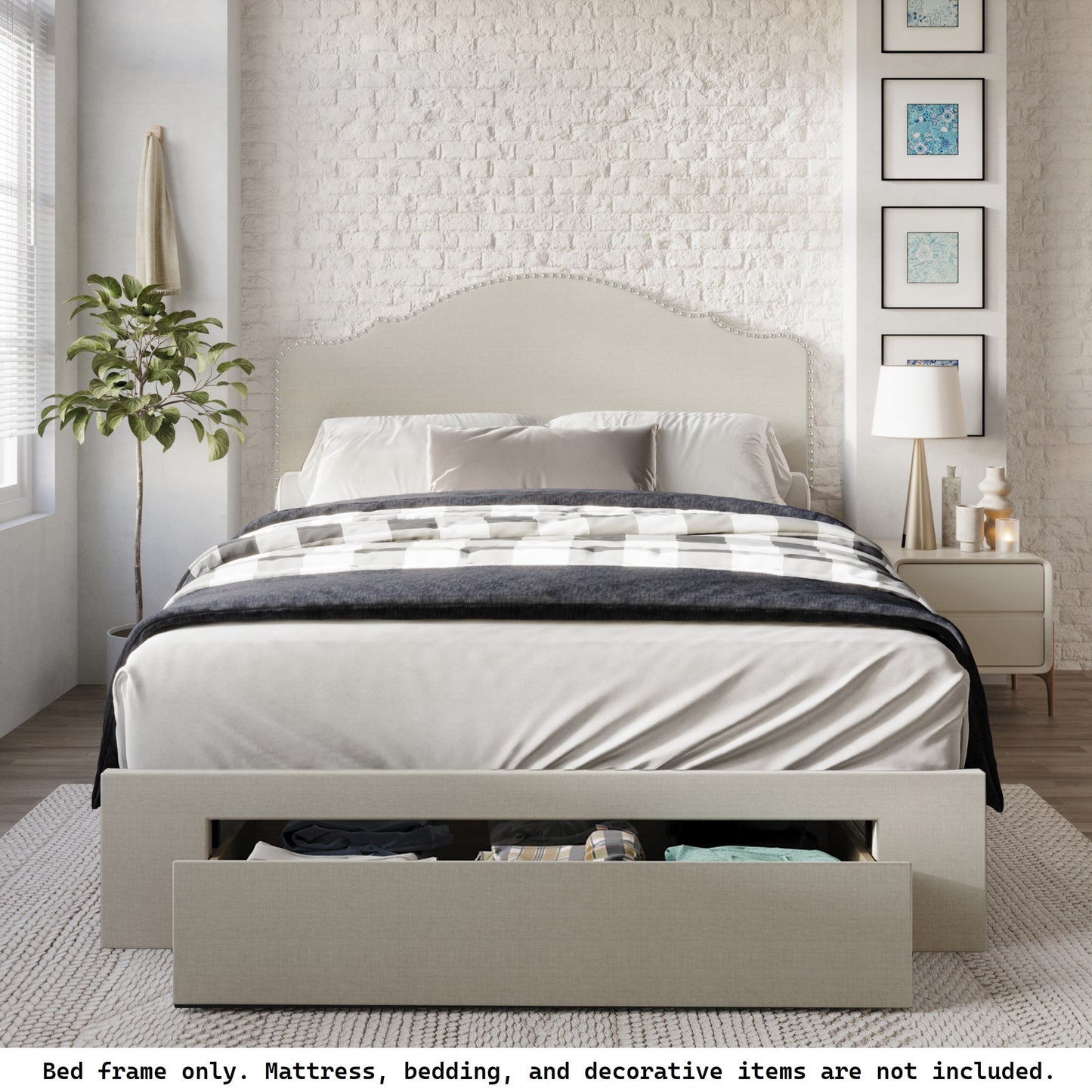 ChaletPosh Queen Warm Grey Wood Upholstered Bed Storage with Headboard