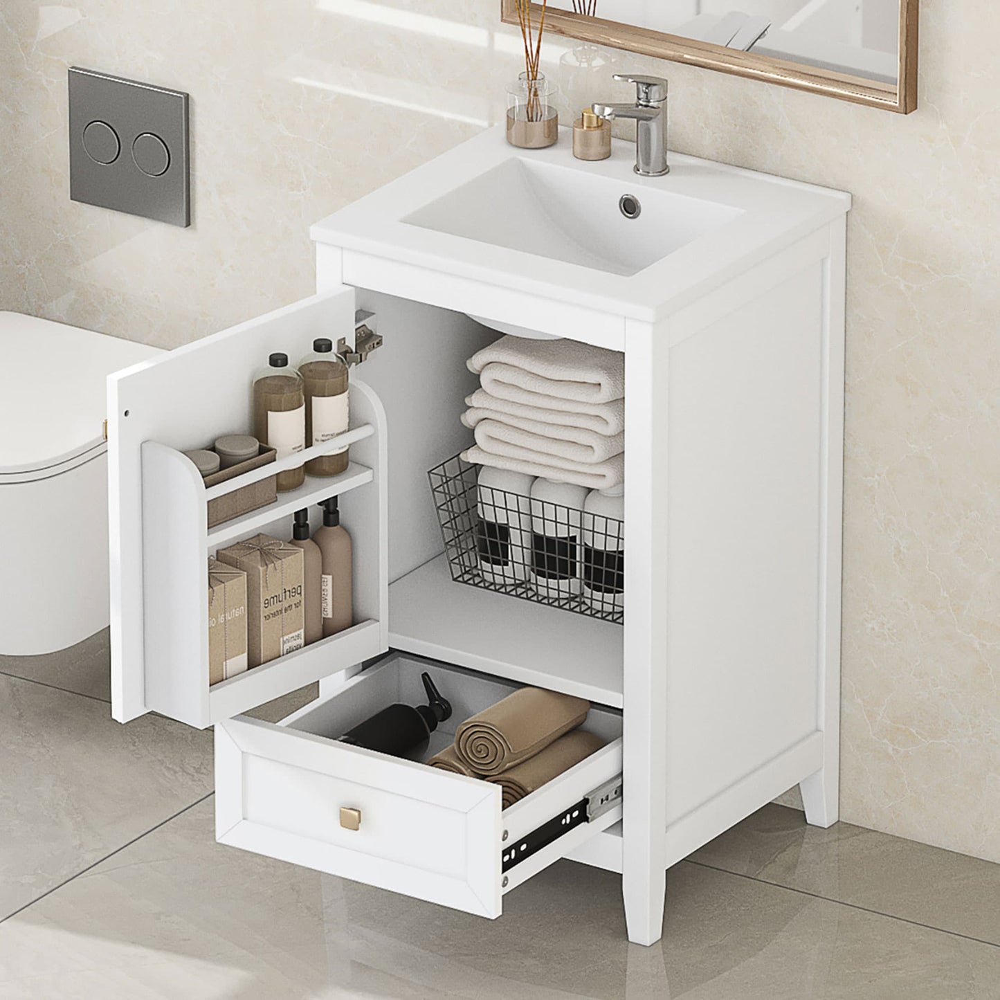 ModernLuxe 20inch Bathroom Vanity with Sink Bathroom Cabinet with Soft Closing Door Storage Rack and A Drawer White
