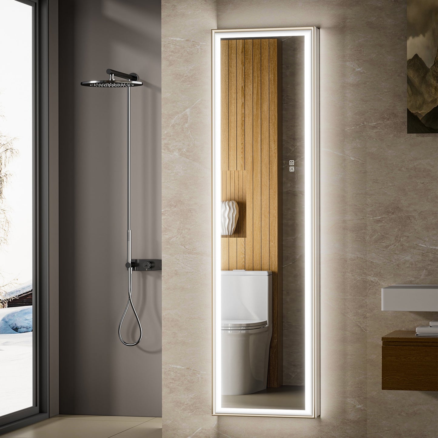 QueenFun Nova 16-in x 60-in Lighted LED Surface/Recessed Mount Brushed Nickel Mirrored Rectangle Soft Close Medicine Cabinet