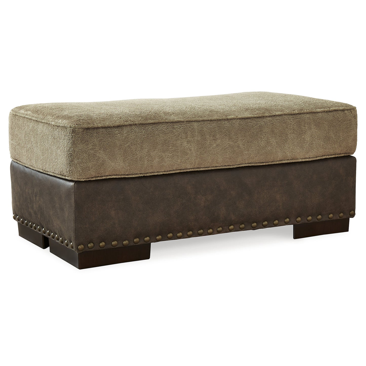Signature Design by Ashley Alesbury Chocolate Ottoman with Faux Leather and Bronze Nailhead Trim