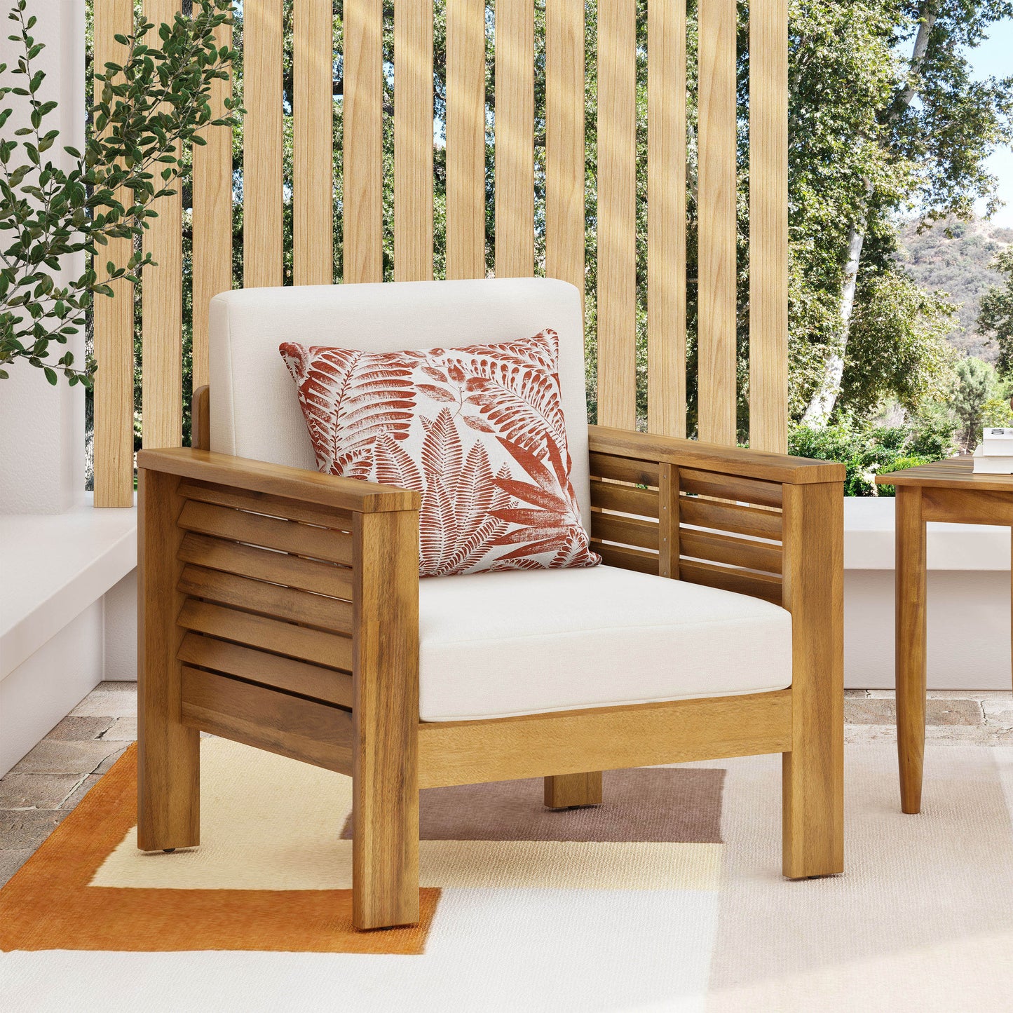 Christopher Knight Home Louver Acacia Wood Outdoor Club Chairs with Cushions-Teak, Cream