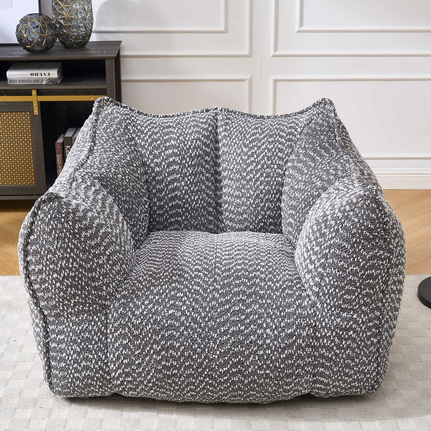 Vynxaria Bean Bag Seats Gray Square Lounge Chair with Armrests Carry Handle Premium Gaming Relaxation Sofa
