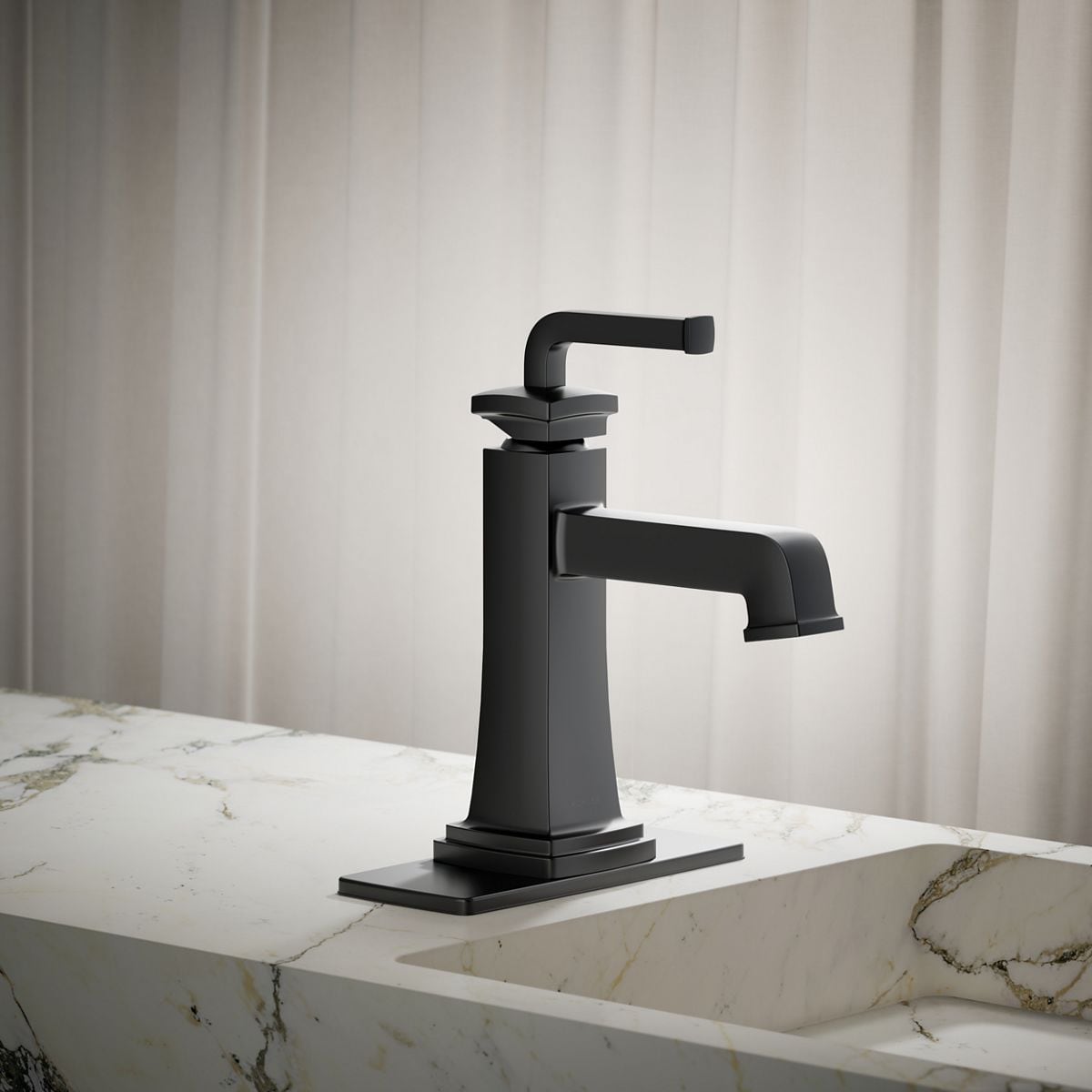 KOHLER Riff Matte Black Single hole 1-handle High-arc Residential Handle Bathroom Sink Faucet with Drain