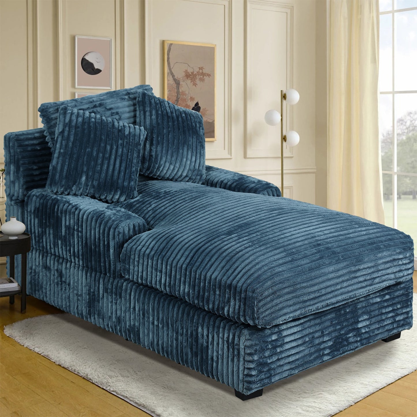 NOBLEMOOD Chaise Lounges Modern Blue Corduroy Chaise Lounge