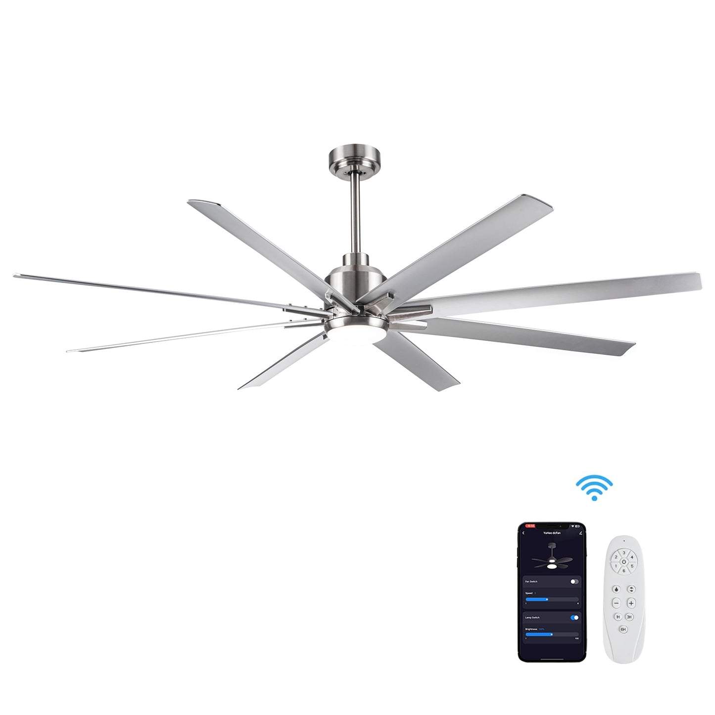 Dexmalle Integrated LED Ceiling Fan with Silver Blades in Brushed Nickel Finish