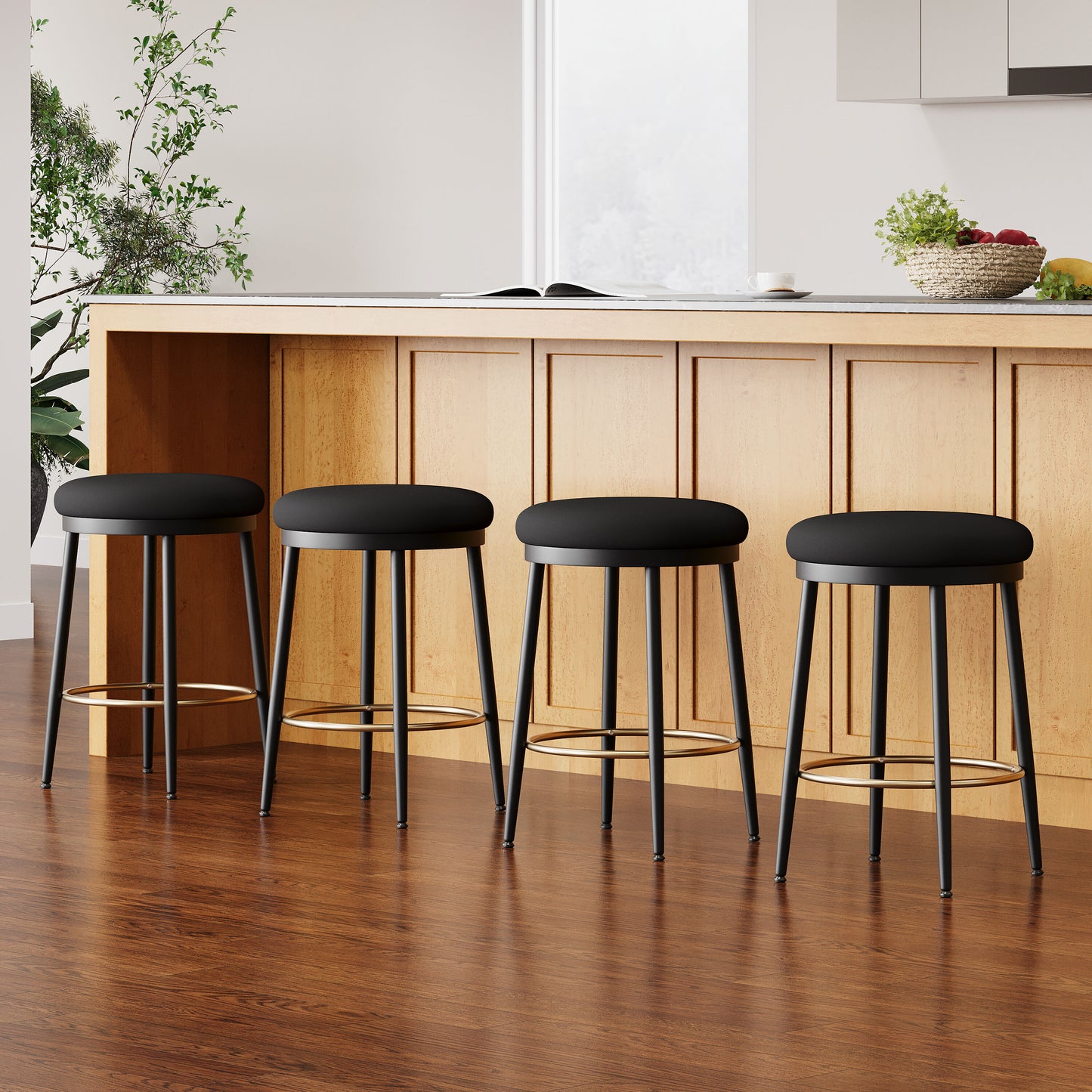 ModernLuxe 24.75inch Modern Counter Stools Set of 4Black Counter Stools with iron FrameSponge cushionFootrestsuitable for KitchenBedroomDining Room.
