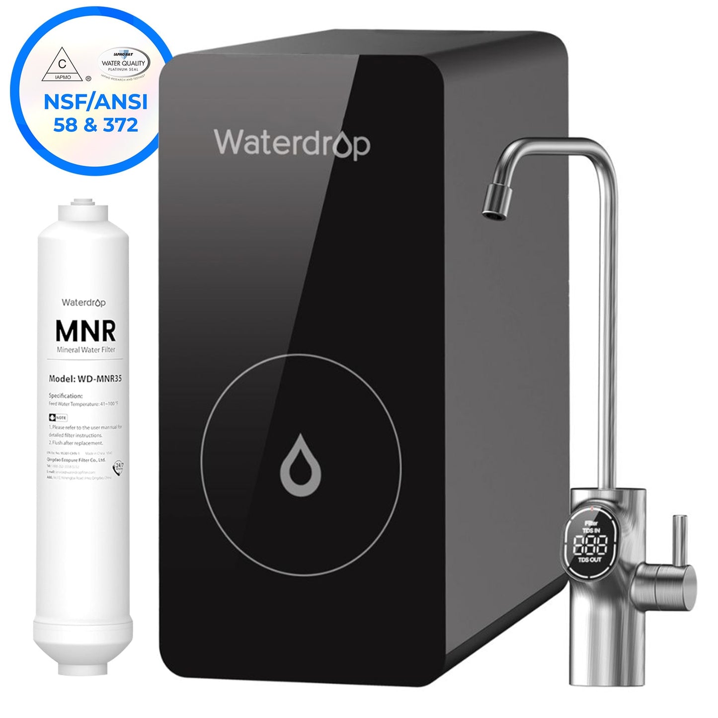Waterdrop Tankless D6 with MNR35 Filter Carbon block Black Counter top filter