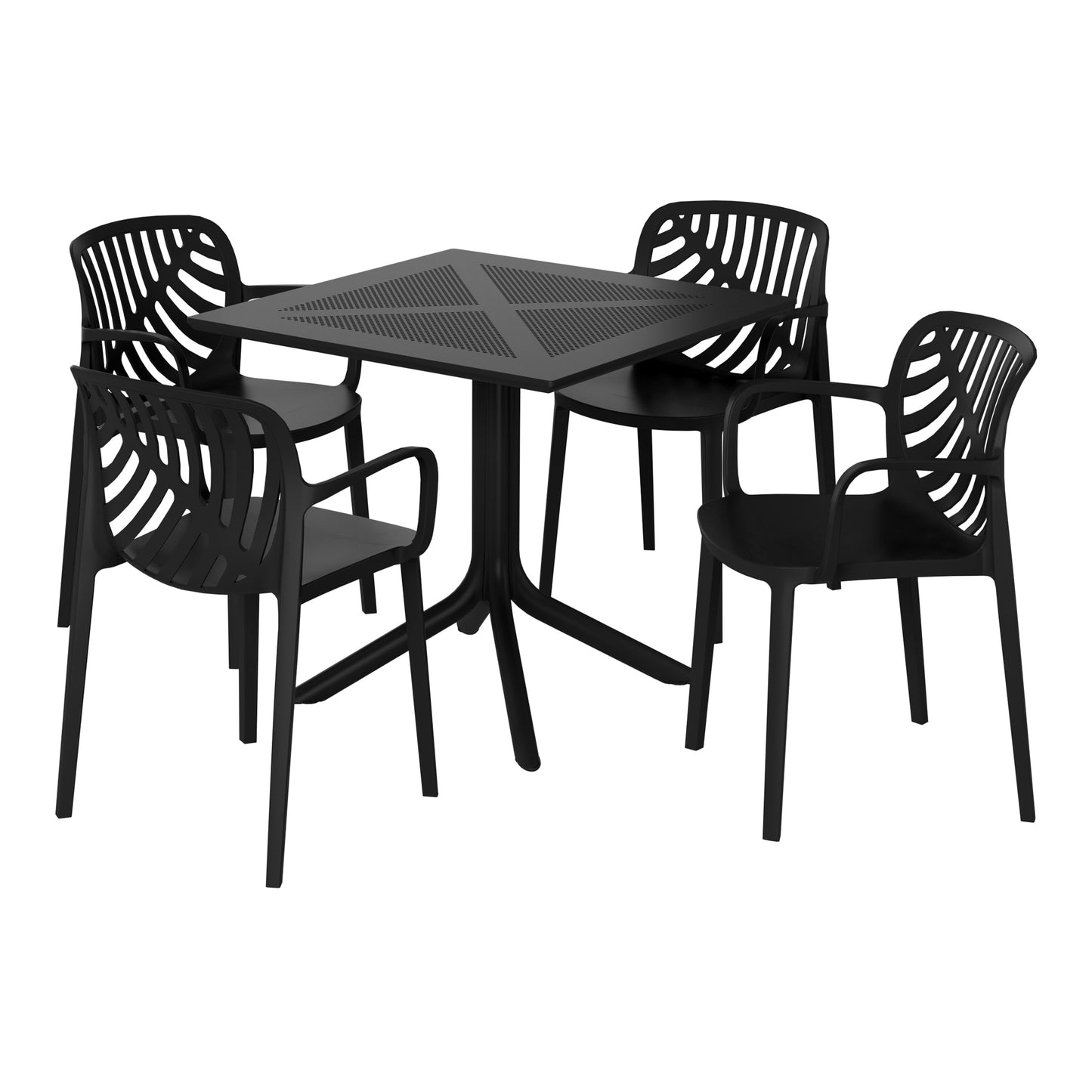Westin Furniture FrondForm 5 -Piece Black Patio Dining Set Plastic Square Table with 4 Stackable Stationary Chairs