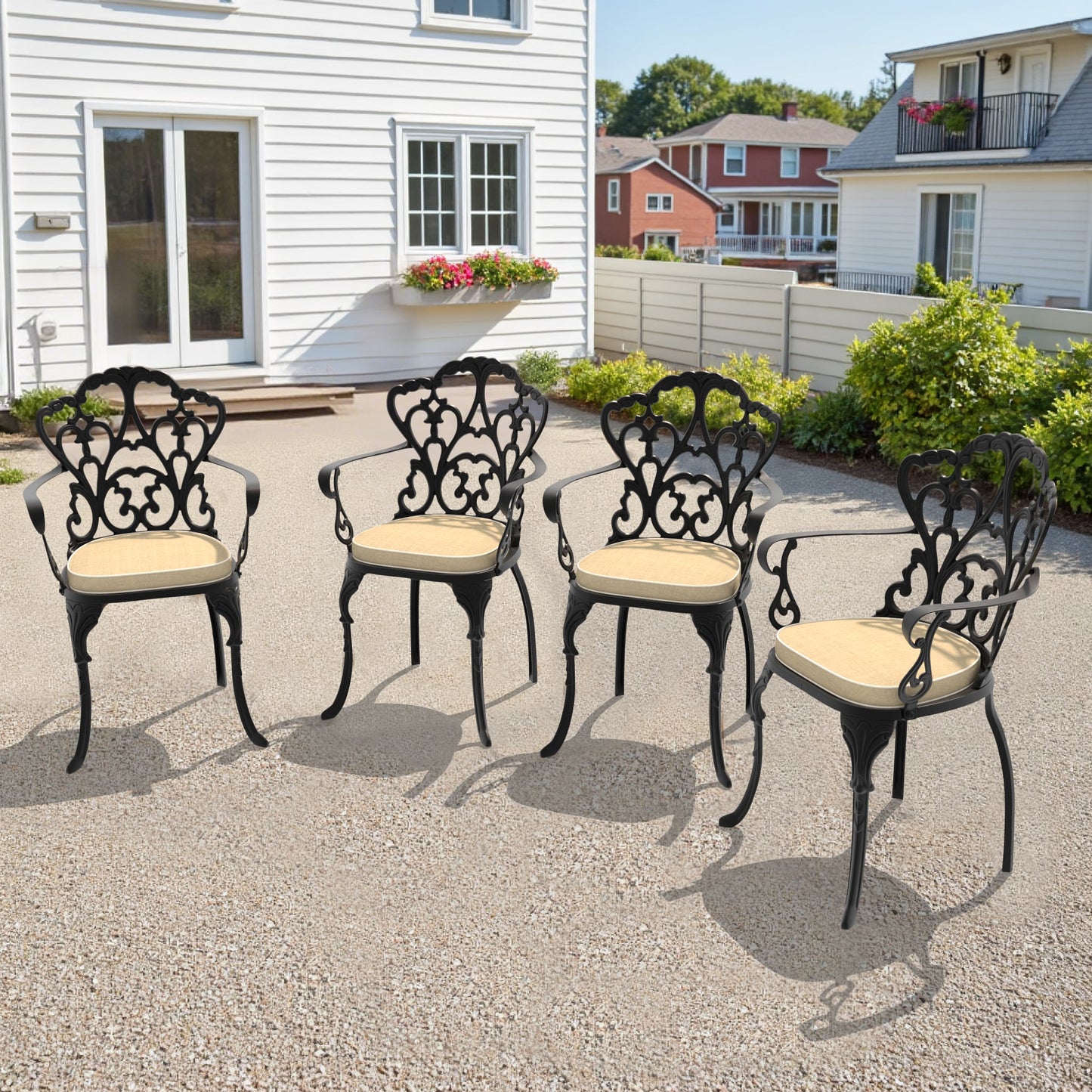 nicesure Dining Chairs Set of 4 Black Aluminum Frame Stationary Dining Chair with Cushioned Seat