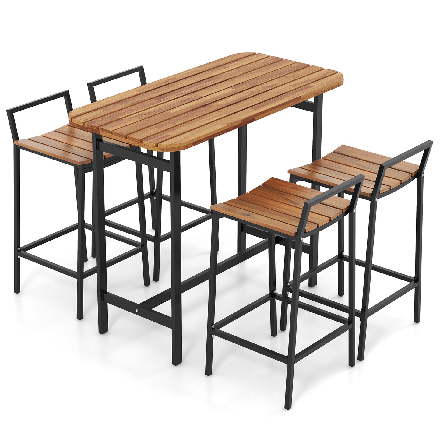 YERIVA 5 -Piece Bar Height Patio Dining Set Wood Rectangle Table with 4 Stationary Chairs