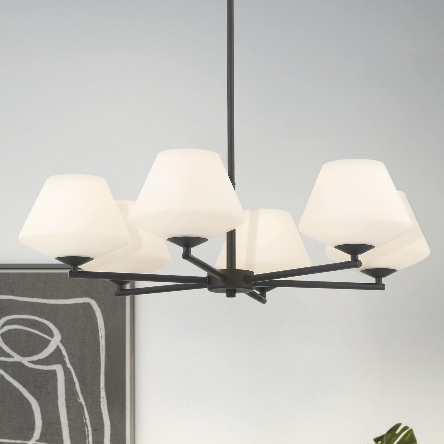 Hunter Celestial Valley 6 -Light Matte Black Indoor Frosted glass Glass Metal Chandelier