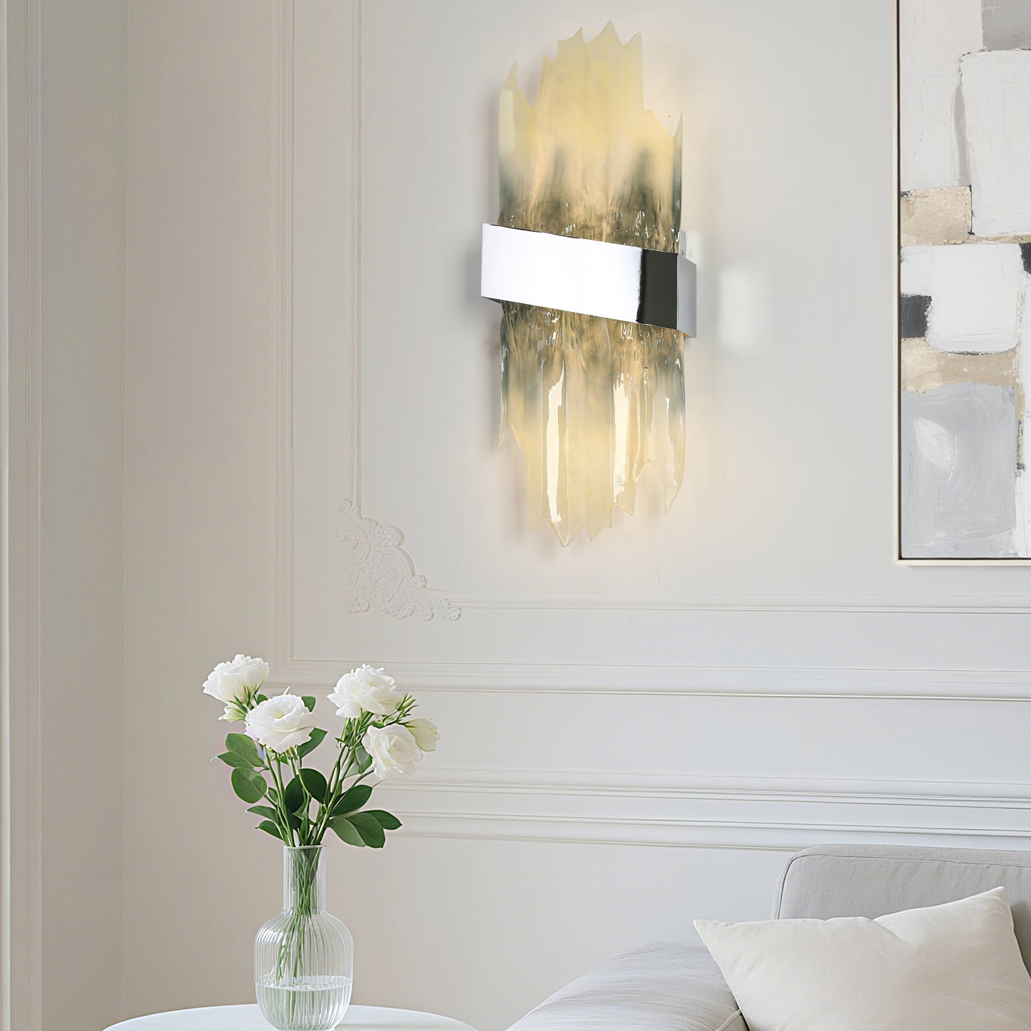 LNC Hanabalter 8.6-in W 1 -Light Gloss White Integrated LED Wall Sconce