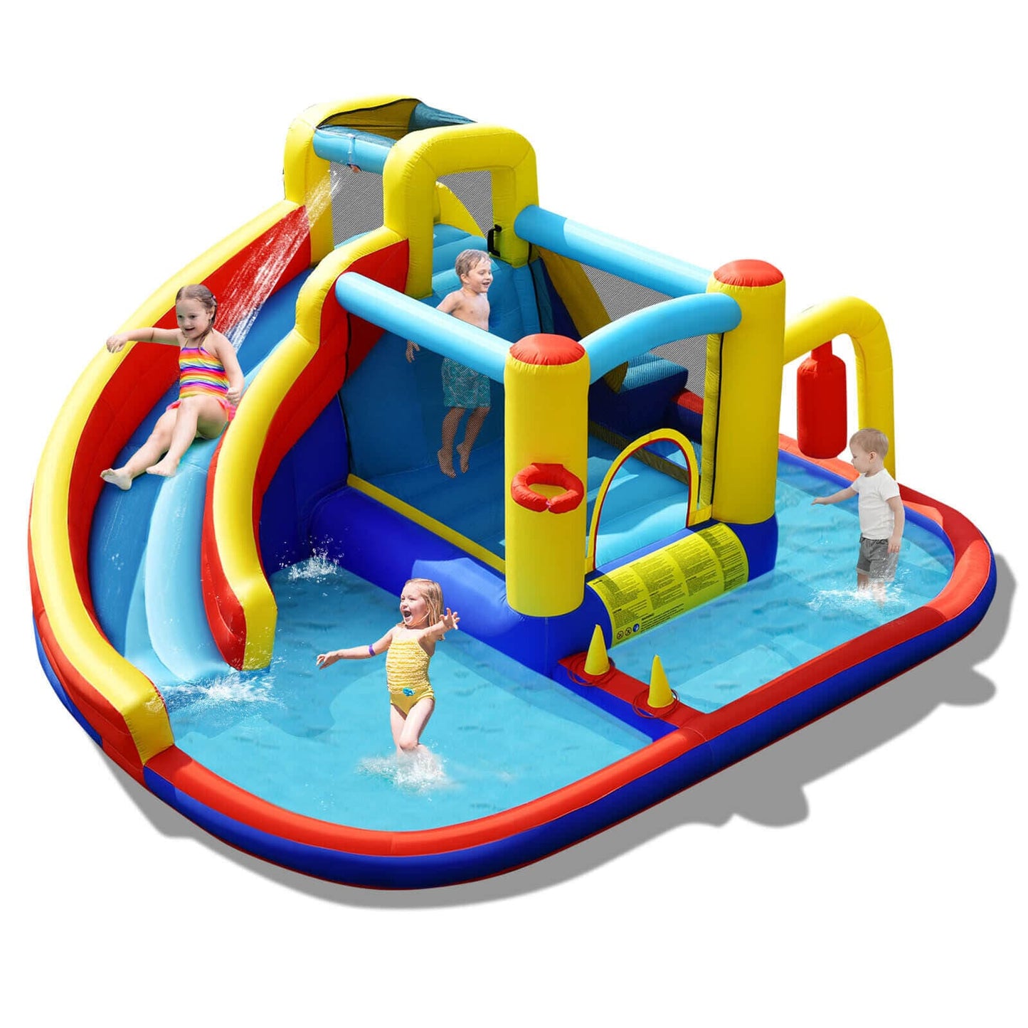 Slickblue 7-in-1 Inflatable Water Slide Bounce Castle Without Blower - Large