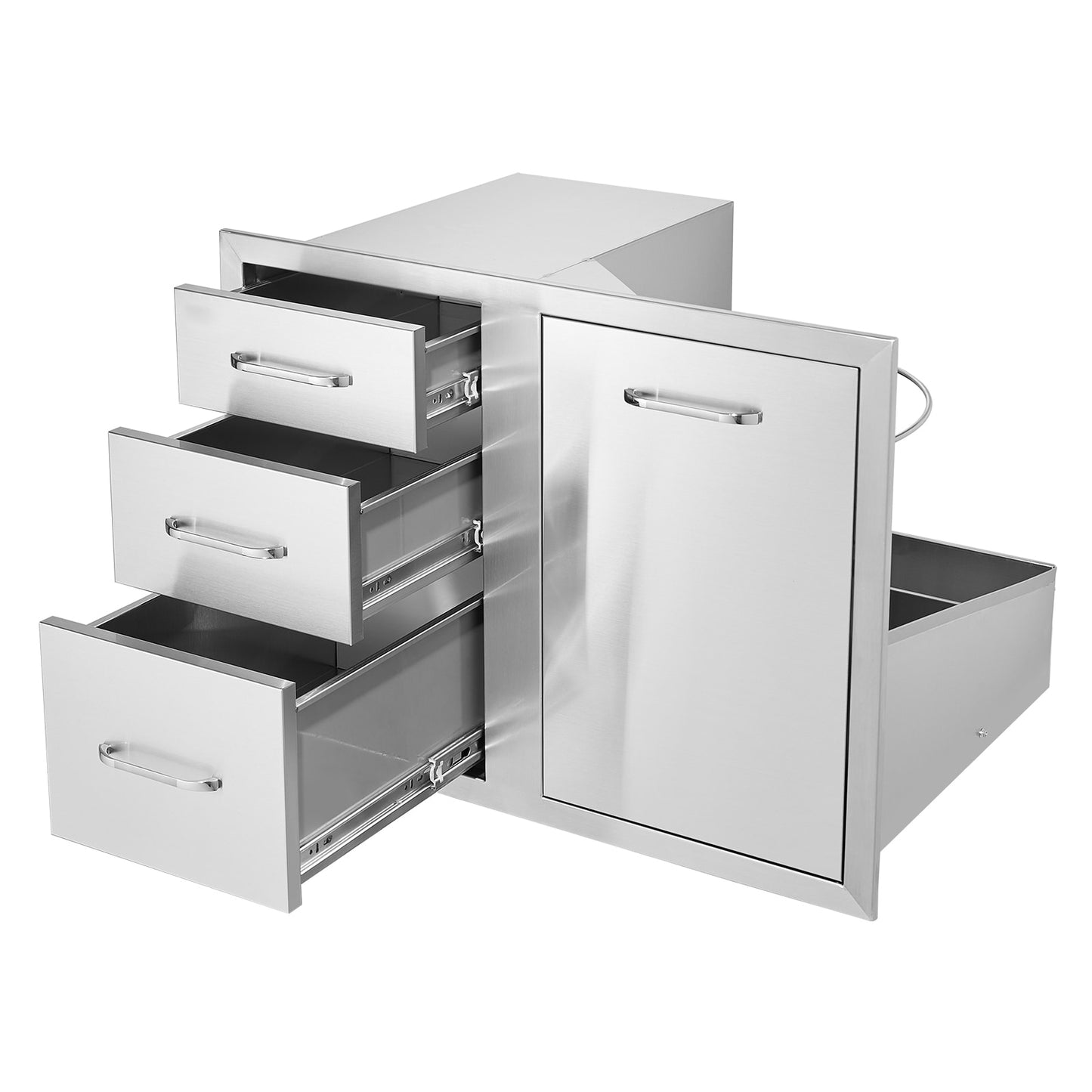 VEVOR Outdoor Kitchen Door Drawer Combo 29.5in W x 22.6in H x 21.7in D Access Door/Triple Drawers with Propane Drawer and Adjustable Garbage Ring Perfect for BBQ Island Patio Grill Station