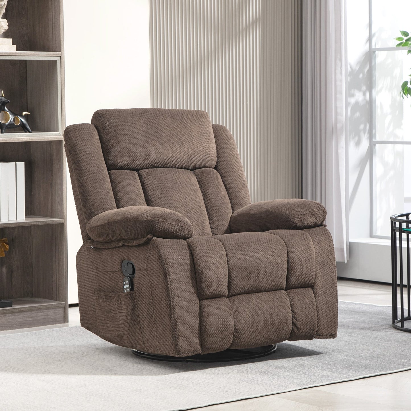 HomCom Vibration Massage Recliner Chair with Heat Oversized Swivel Rocker Velvet Fabric Manual Reclining Chair with Footrest Remote Pockets Brown