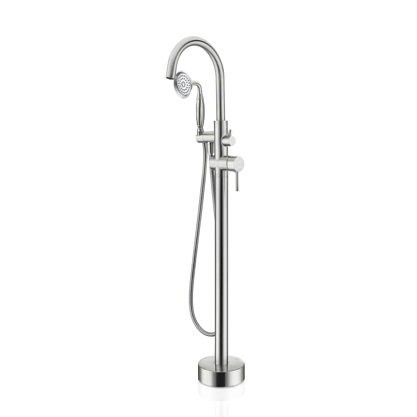 Mondawe Brushed Nickel 2-handle Freestanding Low-arc Bathtub Faucet with Hand Shower ( Valve Included )