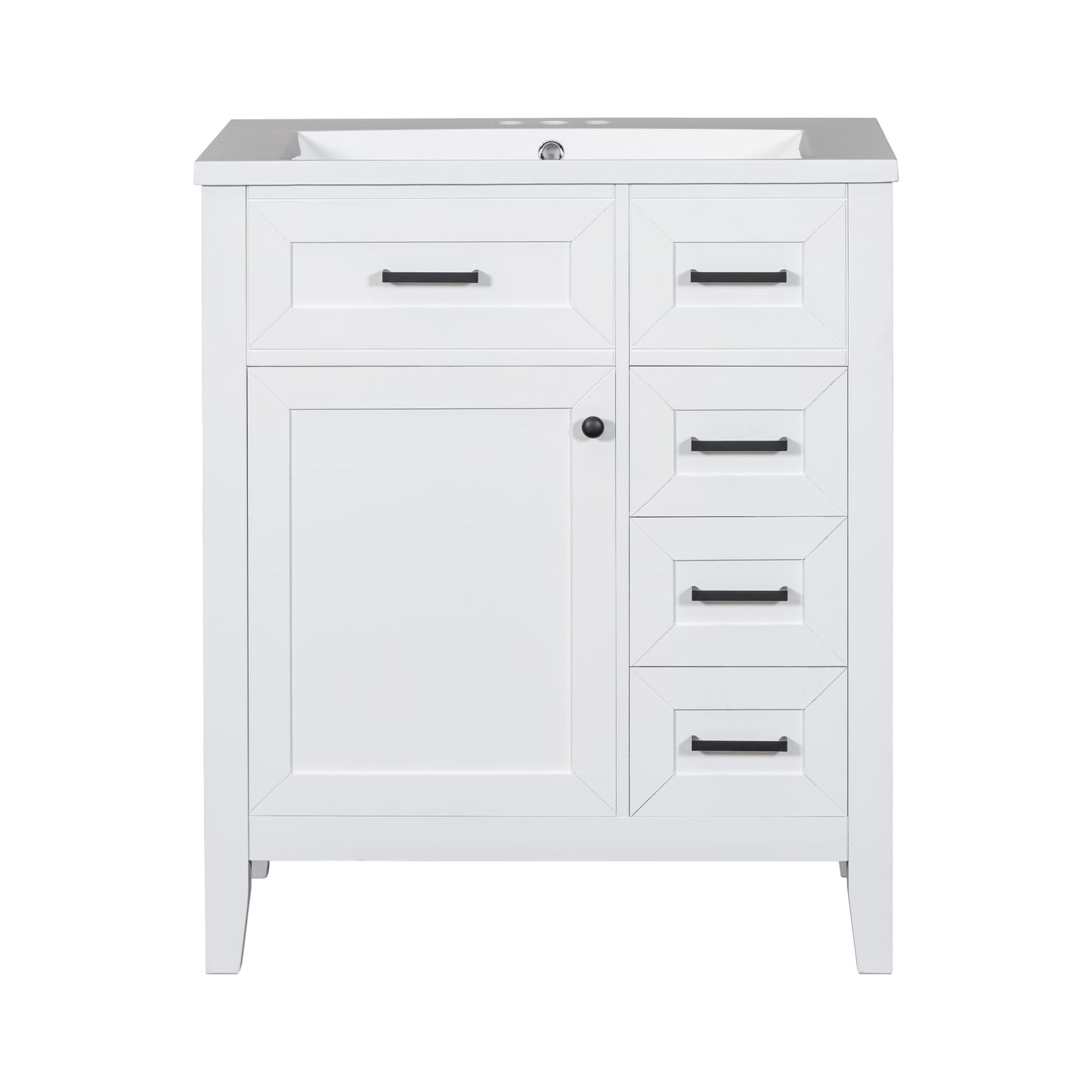 Vynxaria 30 Inch White Bathroom Vanities Dresser with Door Triple Drawers Door Rack 35 Inch H
