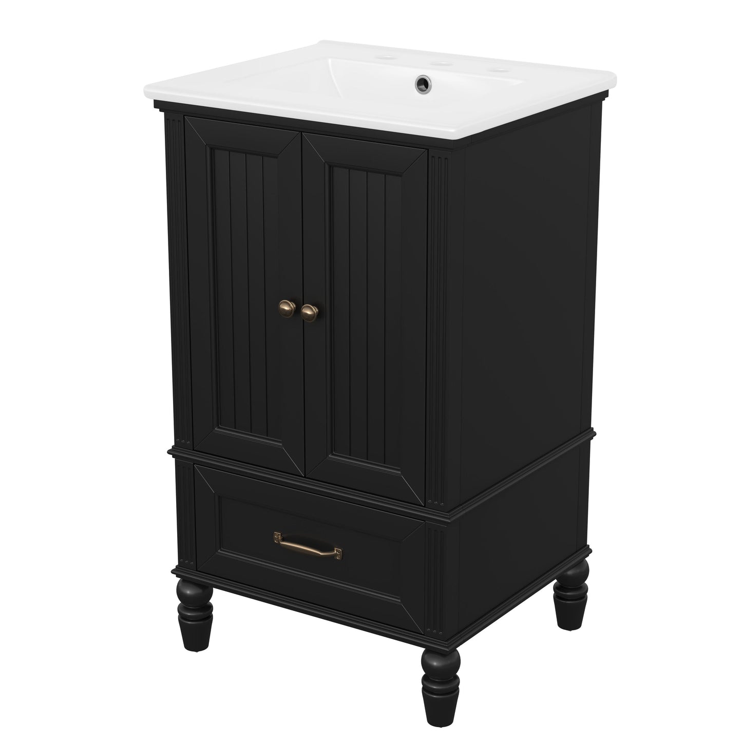 Vynxaria 20 Inch Bathroom Vanities Black Vanity with Dual Doors Magnetic Door Stopper Drawer 34 H