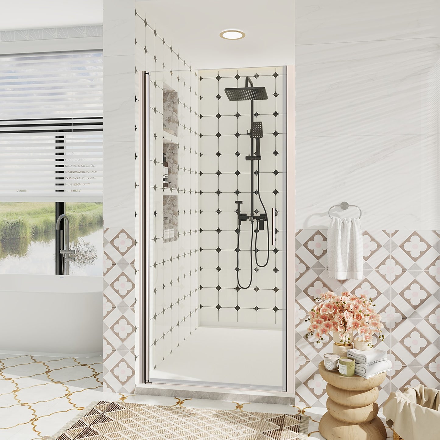 Forclover Pivot Frameless Shower Door Chrome 30-in to 31-in W x 72-in H Frameless Clear Glass Pivot Shower door