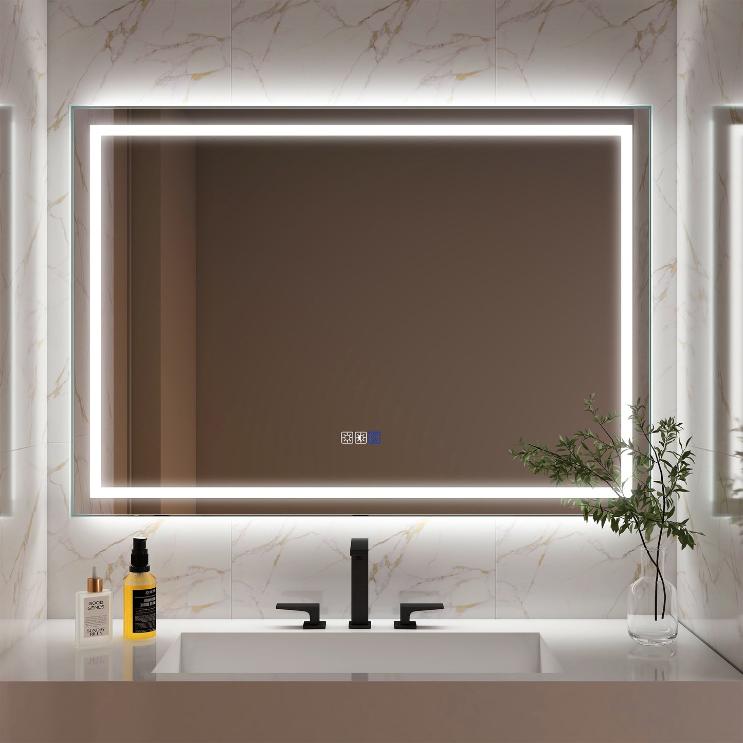 CASAINC 48-in x 36-in Polished Frameless Rectangle Dimmable LED Lighted Fog Free Bathroom Vanity Mirror ( Siver )