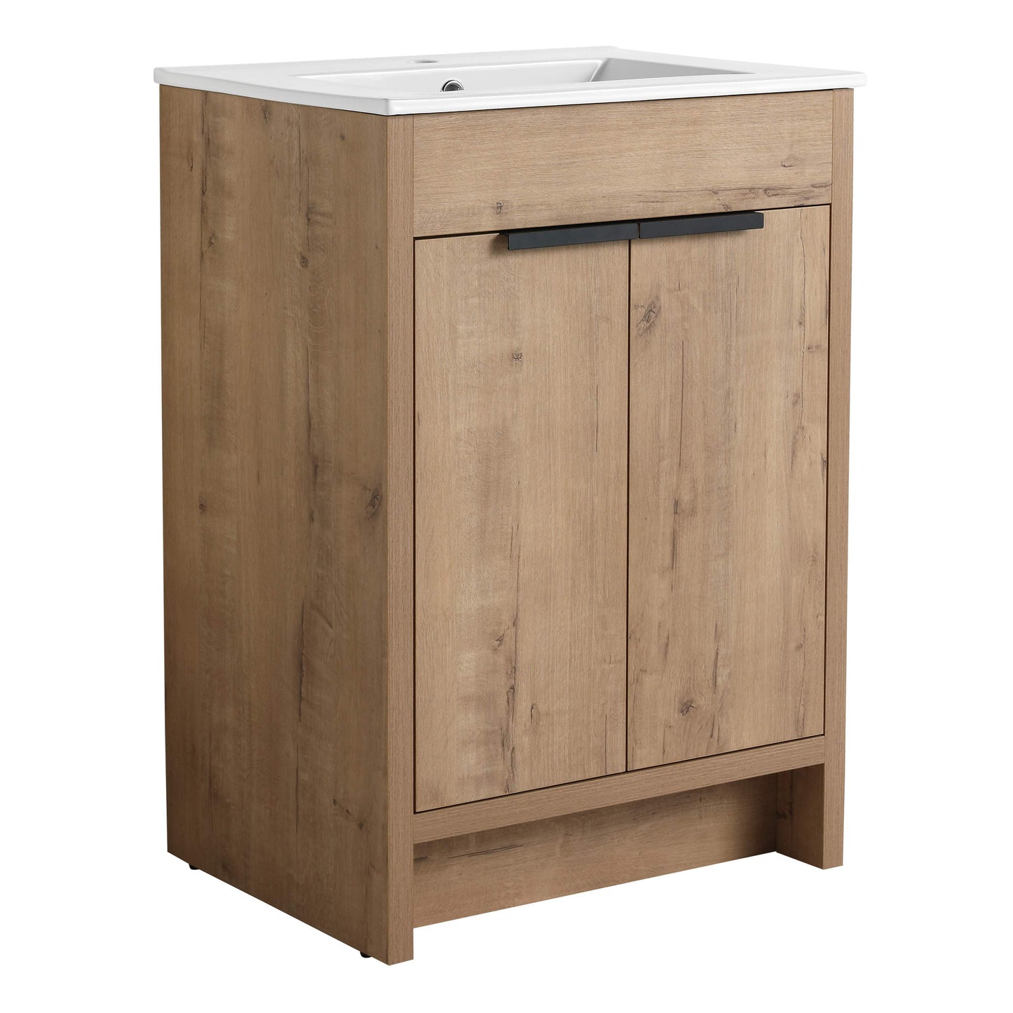 Vynxaria 24 in Single Freestanding Imitation Oak Plywood Bath Vanity with No Top None Top KD-PACKING Assembled