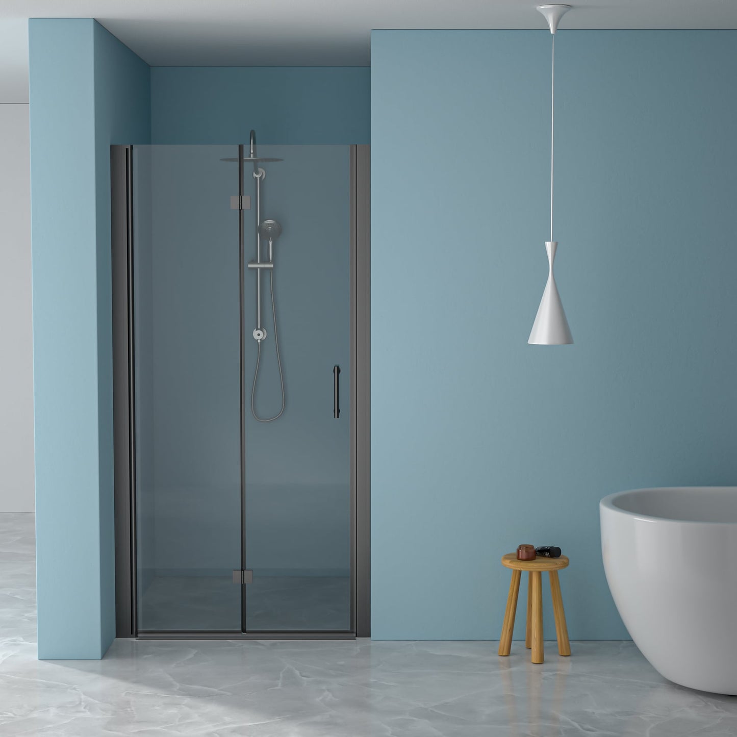 Tatayosi 34inchesW x 72inchesH Fold Frameless Shower Door with Tempered Glass 1/4 inches (6 mm) Matte Black