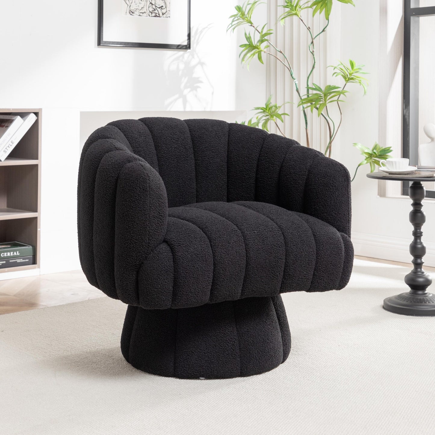 SEYNAR Modern Teddy Upholstered Fabric Round 360 Degree Swivel Accent Chair