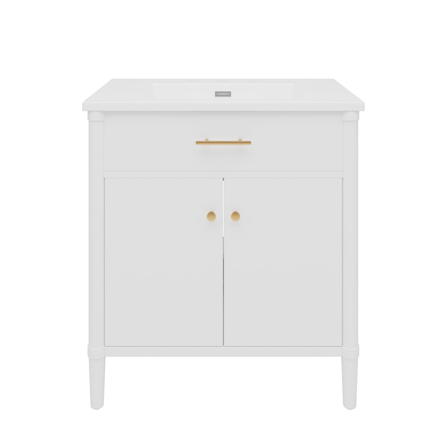 Vynxaria 31 Inch Classic White Curved Bathroom Vanity with Ceramic Sink One Complete Set Solid Wood Cabinet Soft Close Door Adjustable Shelf