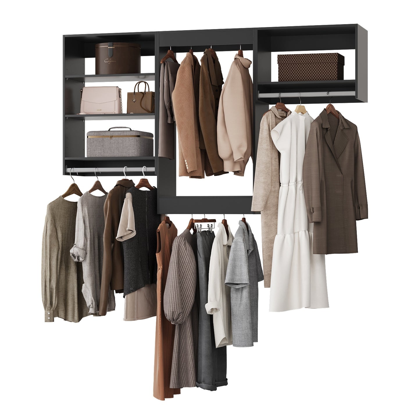 LOVMOR 78 in Black Modular Closet System Unit-Customizable Wall Mounted Walk-In Closets for Bedroom or Walk-in Closet