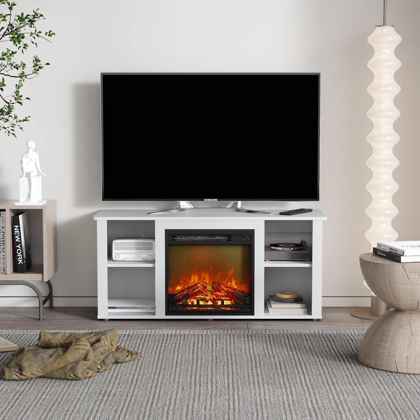 HomLux Modern Electric Fireplace TV Stand for TVs Up to 55in White