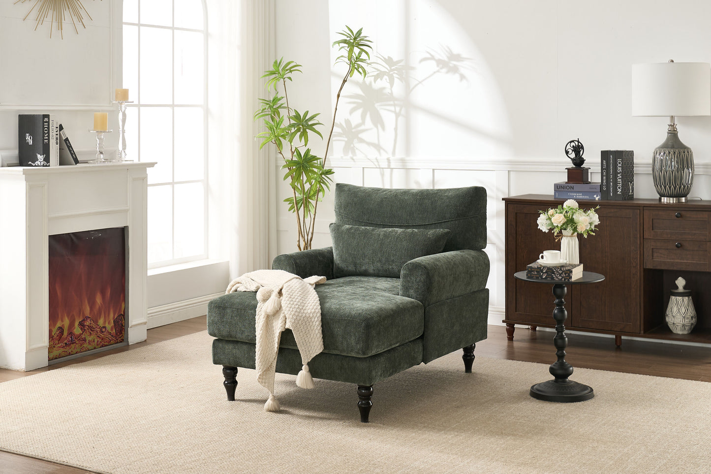 LOVMOR Modern Chaise Lounge Indoor Leisure Sofa Recliner Chair Sleeper for Bedroom Living Room Study Room Office GREEN