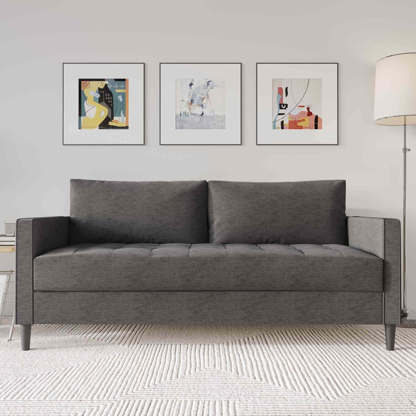 ChaletPosh 74.67-in W Modern Dark Grey Linen 3-seater Sofa