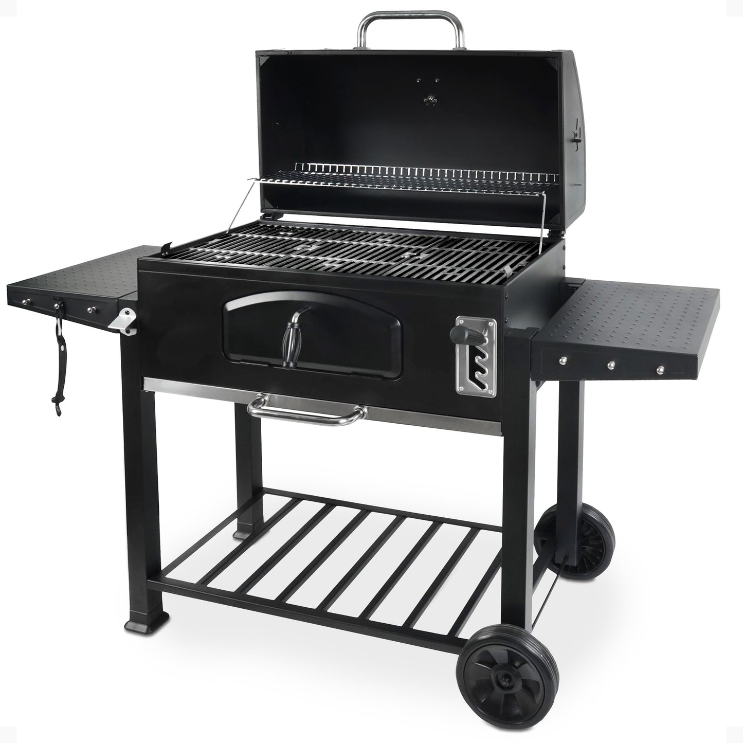 Grill Boss 32 Inch Charcoal BBQ Grill Side Shelves Built In Thermometer Black