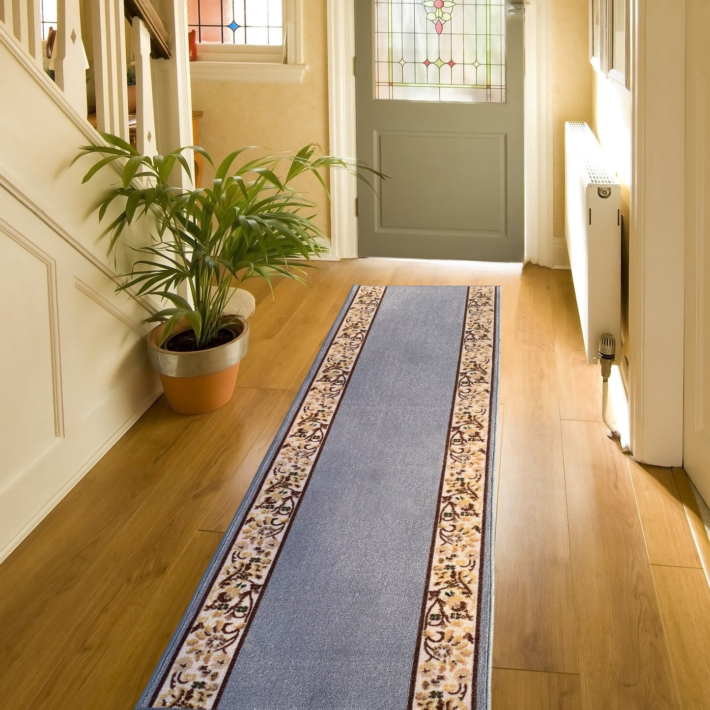 Playa Rug 2'2" x 46' Non-Slip Custom Cut Carpet for Hallways 2 x 46 (ft) Loomed Polyester Flower Border-Gray Rectangular Indoor Floral/Botanical Mid-Century Modern Spot Clean Only Pet Friendly Runner rug